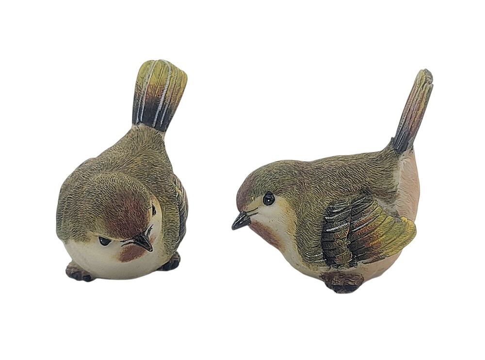 Vintage Set Of 2 Ruby-Crowned Kinglet Resin Warbler Finches Bird Figurines CL44